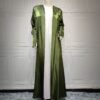 🌿 VelvetAir Summer Soft Abaya – Lightweight Spliced Modestwear in Military Green - Image 5