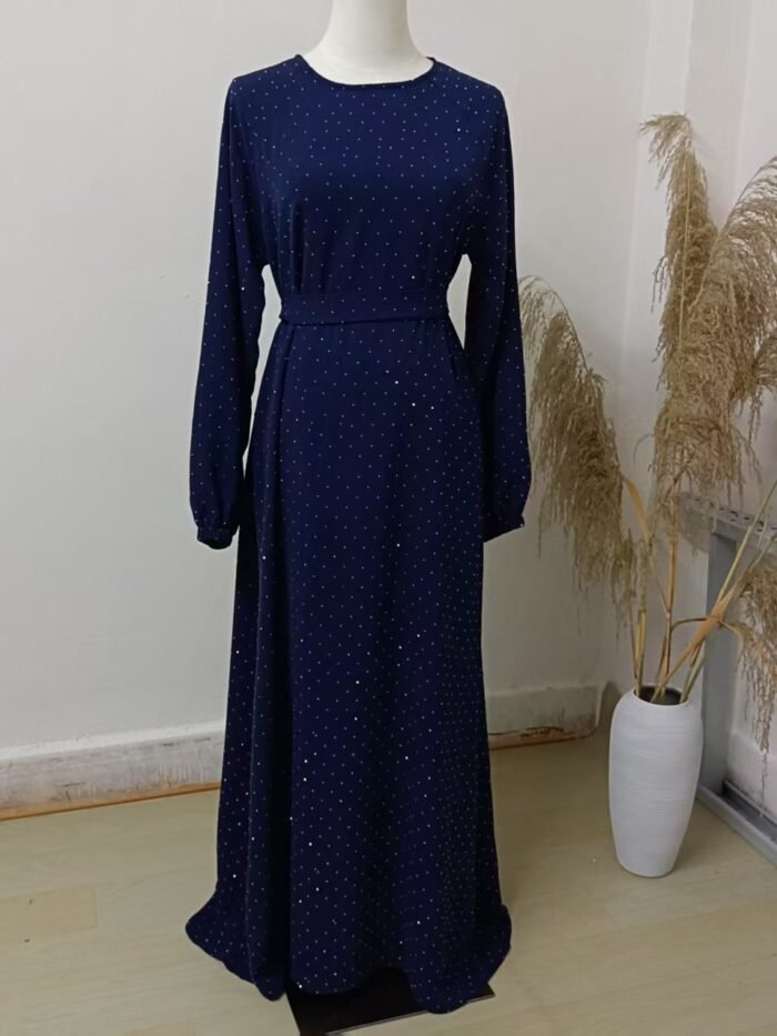 Alternative view of Captivating Closed Dress – Puff Sleeve Design with Hot Drilling Accents
