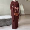 🌟 SereneFit Comfort Women Dresses – Light Brown Pullover Maxi with Mid Waist Elegance 20 Comfort Women Dresses
