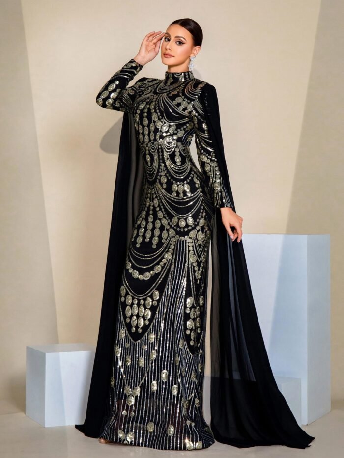 Alternative view of 💎 Glam Radiance Dresses Wedding Dresses – Black Sequin Long Sleeve Gown with High Waist Elegance