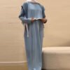 Stunning Dress FA – Lace-Up Long Skirt in Elegant Solid Blue - Image 3