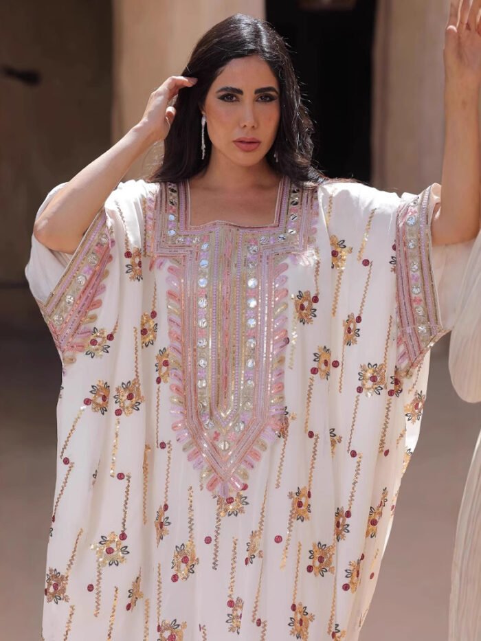 Alternative view of 🌙 Graceful Essence Muslim Dress Women – Elegant White Long Sleeve Maxi in Free Size Fit