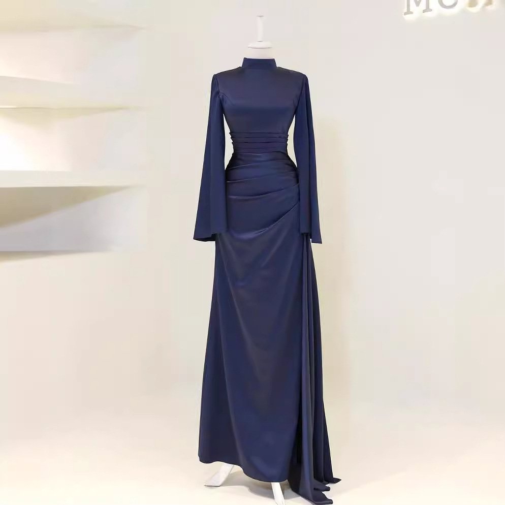 🔥 Luxury Slim Long Dress – Sleek High Waist Pullover Elegance for Every Occasion - Navy Blue , M
