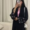 🖤 Majestic Flow Open Abaaya – Black Swing-Cut Long Sleeve Abaya with Matching Headscarf - Image 2