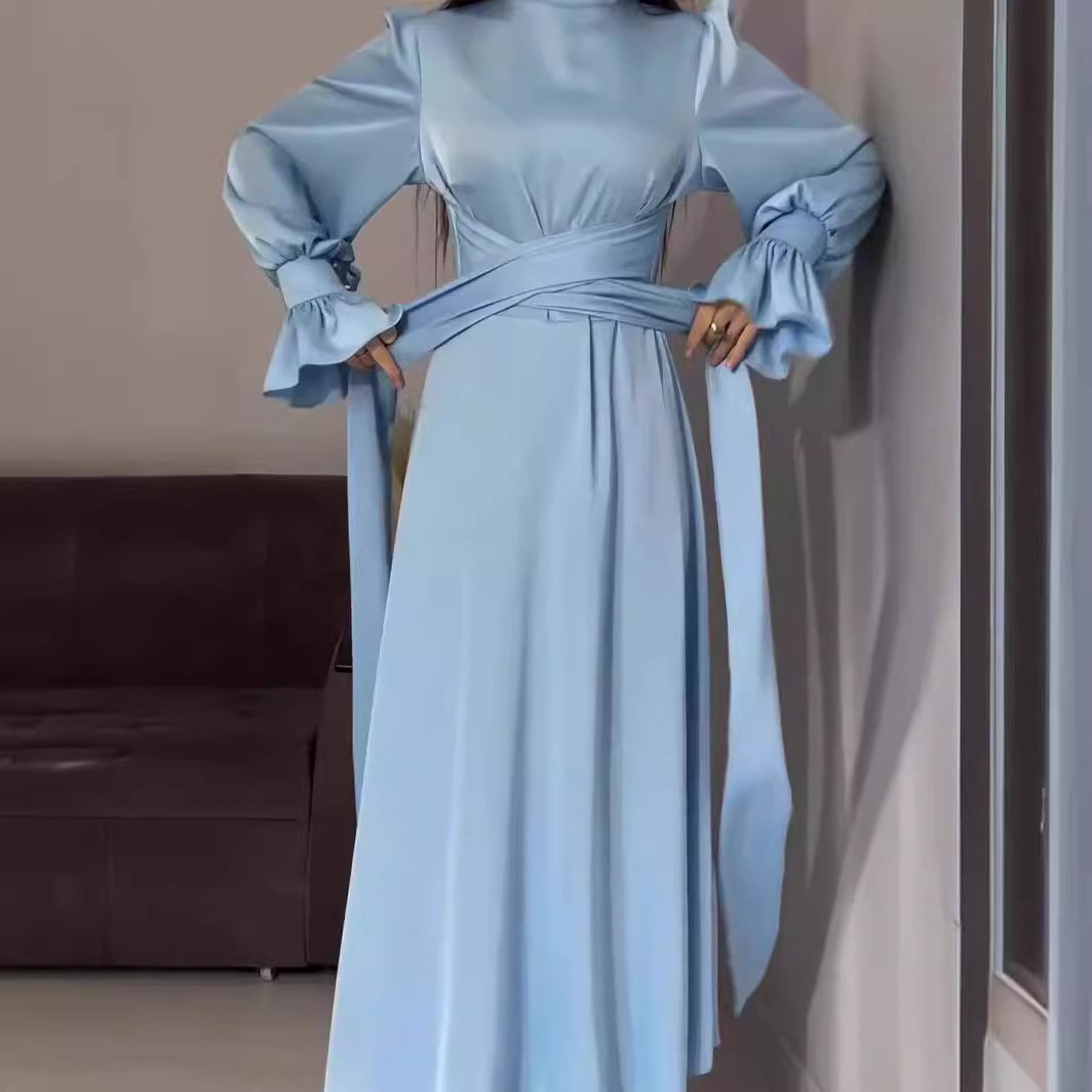 Glamorous Evening Dresses for Women – A-Line Elegance with Shoulder Strap Detail - Light Blue , L