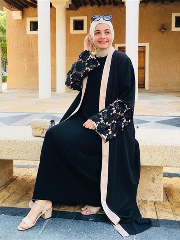 Alternative view of 🖤 Essence Flow Abaya Open Style – Solid Black Four-Way Stretch Modestwear for Women
