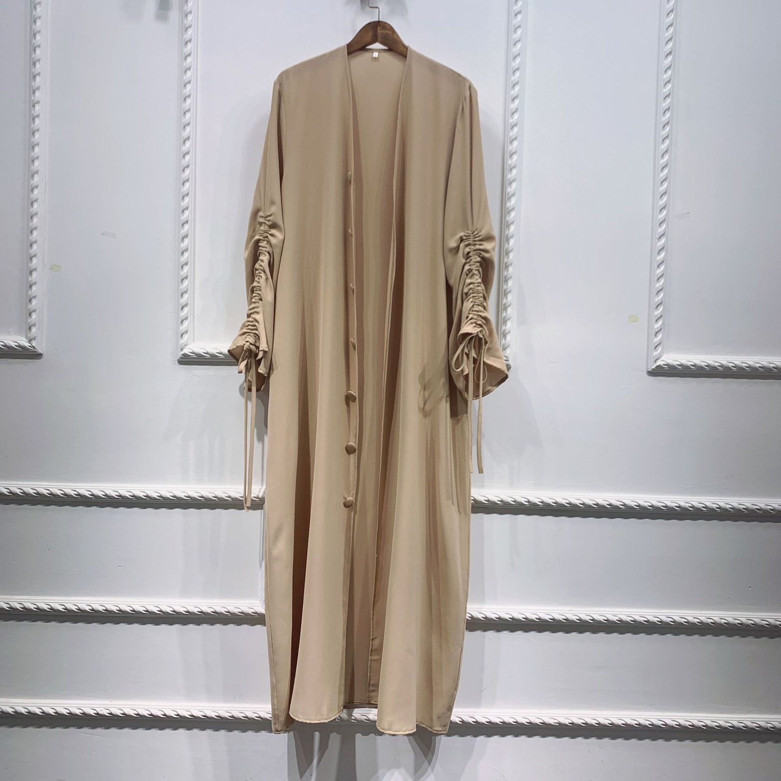 💎 Velvet Majesty Velvet Abaya – Elegant Trumpet Sleeve Swing Dress in Luxurious Shades - Apricot , M