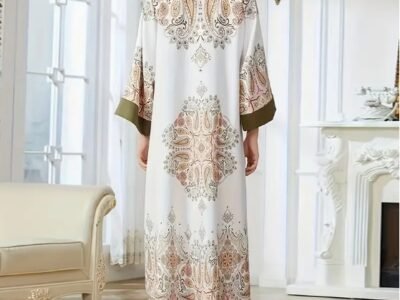 Alternative view of 🌺 Ethereal Bloom Abaya Long – Floral Lace Modest Dress in Micro-Elastic Fabric