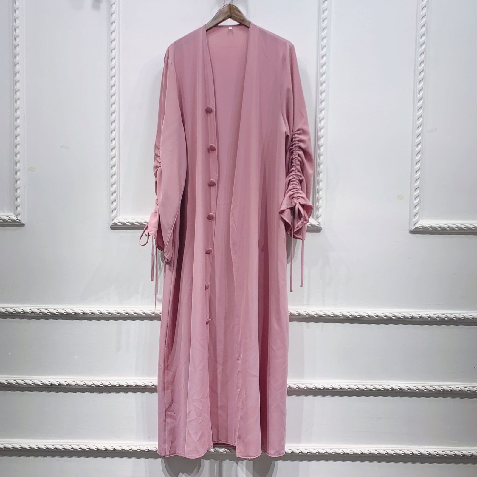 💎 Velvet Majesty Velvet Abaya – Elegant Trumpet Sleeve Swing Dress in Luxurious Shades - Pink , S