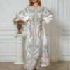 🌸 Floral Grace Long Sleeve Abaya Dress – Exaggerated Lace & Flower Print in Micro-Elastic Comfort 3 Long Sleeve Abaya Dress