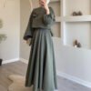 ✨ PowerForm Skirt Suit Two-piece Set – Embossed Lantern Sleeve Modestwear - Image 5