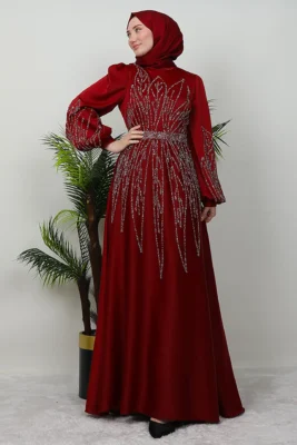 ✨ PowerGlow Satin Evening Dress – Stone Detail, Belted, Plus Size Available 45 1 16