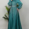 ✨ PowerGlow Satin Evening Dress – Stone Detail, Belted, Plus Size Available - Image 2