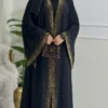 🖤✨ Golden Veil Black Abaya with Gold – Two or Three Layer Chiffon Elegance with Sash & Shaw - Image 6