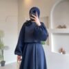 ✨ PowerForm Skirt Suit Two-piece Set – Embossed Lantern Sleeve Modestwear - Image 4