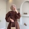 ✨ PowerForm Skirt Suit Two-piece Set – Embossed Lantern Sleeve Modestwear - Image 7