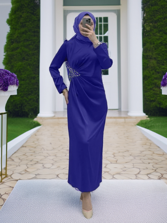 Alternative view of 💎 Luxury Abaya Turkish – Satin Evening Dress with Stone Waist Detail