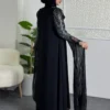 ✨ Regal Radiance Gold and Black Abaya – Velvet Elegance with Jade Stone Detailing - Image 5