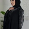 ✨ Regal Radiance Gold and Black Abaya – Velvet Elegance with Jade Stone Detailing - Image 4