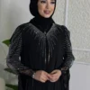 ✨ Regal Radiance Gold and Black Abaya – Velvet Elegance with Jade Stone Detailing - Image 3