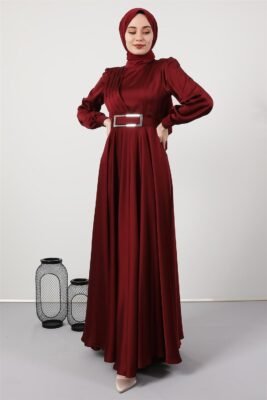 ✨ Radiance Long Sleeve Satin Dress – Modest Kobe Satin Elegance 80 onu pileli tesettur abiye bordo f7dfd 1 1