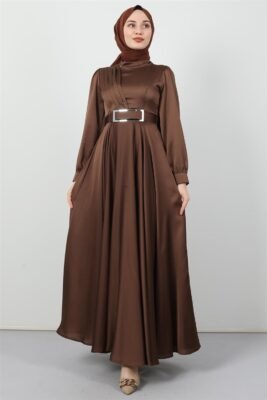 ✨ Radiance Long Sleeve Satin Dress – Modest Kobe Satin Elegance 75 onu pileli tesettur abiye kahve 18a6df