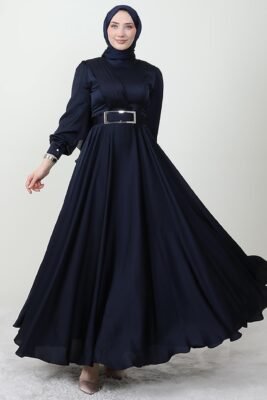 ✨ Radiance Long Sleeve Satin Dress – Modest Kobe Satin Elegance 78 onu pileli tesettur abiye lacivert a d428 1