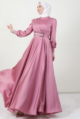 ✨ Radiance Long Sleeve Satin Dress – Modest Kobe Satin Elegance 77 onu pileli tesettur abiye pembe 0a87 4
