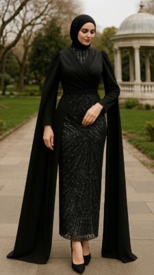 Regal Pearl Embroidered Evening Dress with Cape 30 01332C7D 554E 46C5 847C 72ACF79D81251