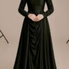 🕌 Magnificent Muslim Bride Gown with Pearl Embroidered Cape - Image 5