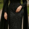 Regal Pearl Embroidered Evening Dress with Cape 14 Embroidered Evening Dress