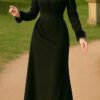 Striking Satin Evening Dresses , Tasseled Sleeve Pencil Gown - Image 7