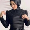 🕌 Magnificent Muslim Bride Gown with Pearl Embroidered Cape - Image 4