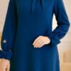Evening Satin Dresses, Captivating Flour Collar Blue Dress - Image 4