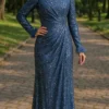Islamic Gold Wedding Dress – Elegant Fish Model with Tassel Sleeves - Image 4