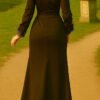 Striking Satin Evening Dresses , Tasseled Sleeve Pencil Gown - Image 4