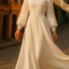 Striking Rose Sleeve Satin Dress – Embroidered Evening Dresses - Image 4