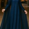 Turkish Dress for Women – Stone Evening Dress with Shoulder Padded Cape - Image 5