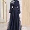 Stunning Turkish Wedding Dress – Elegant Tulle Evening Gown with Stone Detail & Belted Waist - Image 6