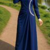 Stunning Satin Evening Dress with Sleeves – Side Stone Pleated Elegance - Image 6