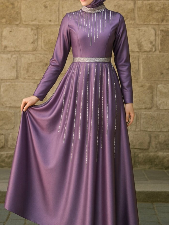 Alternative view of Stone Neck Satin Dress – Turkish Evening Dresses UK