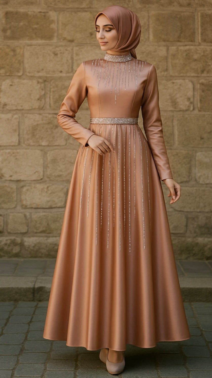 Stone Neck Satin Dress – Turkish Evening Dresses UK 4 Stone Neck Satin Dress – Turkish Evening Dresses UK - Image 4
