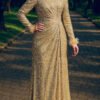 Islamic Gold Wedding Dress – Elegant Fish Model with Tassel Sleeves - Image 2