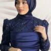 🕌 Magnificent Muslim Bride Gown with Pearl Embroidered Cape - Image 6