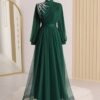 Stunning Turkish Wedding Dress – Elegant Tulle Evening Gown with Stone Detail & Belted Waist - Image 11