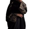 Stunning Hot Abaya – Elegant Black with Golden & White Floral Embroidery & 3D Detail - Image 3