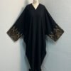 Stunning Hot Abaya – Elegant Black with Golden & White Floral Embroidery & 3D Detail - Image 8