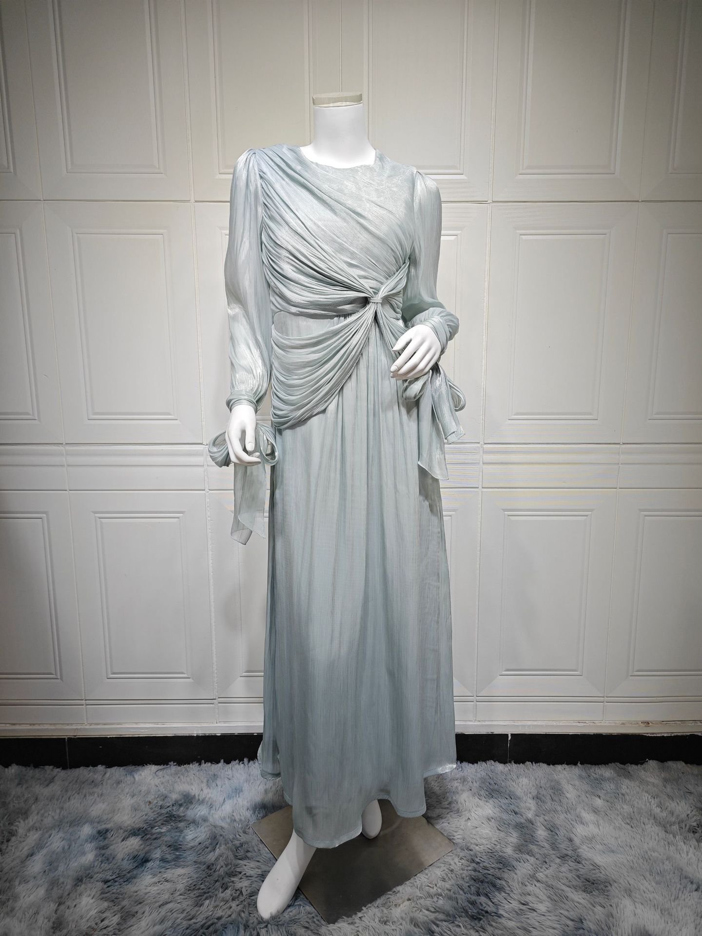 Middle East Dubai Robe Dress - Gray Green , M