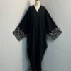 Stunning Hot Abaya – Elegant Black with Golden & White Floral Embroidery & 3D Detail - Image 7