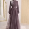 Stunning Turkish Wedding Dress – Elegant Tulle Evening Gown with Stone Detail & Belted Waist - Image 10